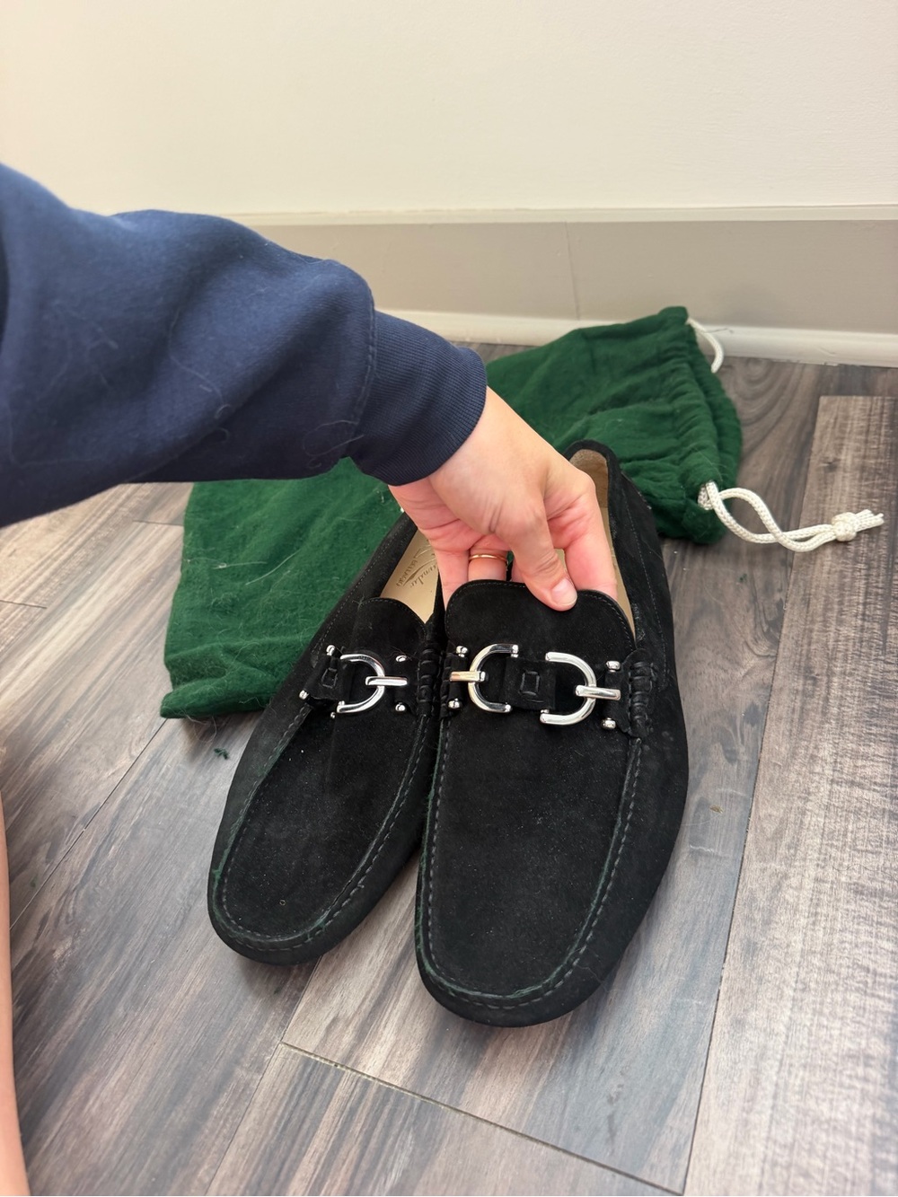 Rolando Bellagio handmade in Italy Black Suede Loafers